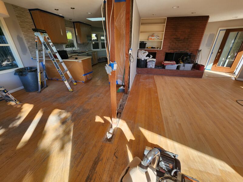 Hardwood flooring installation in progress