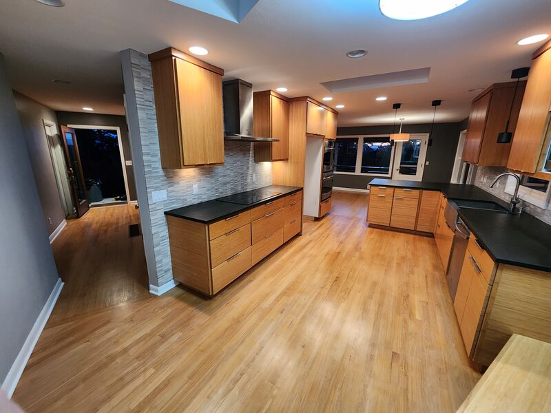 Hardwood flooring in open concept kitchen